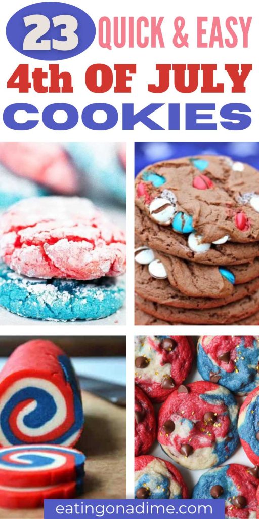 4th of July cookies make your celebration a whole lot better. They’re sweet, satisfying, and surely festive. These cookies are easy to make. Make these easy red, white and blue cookies for all your gatherings. #eatingonadime #4thofjulycookies #July4thcookies