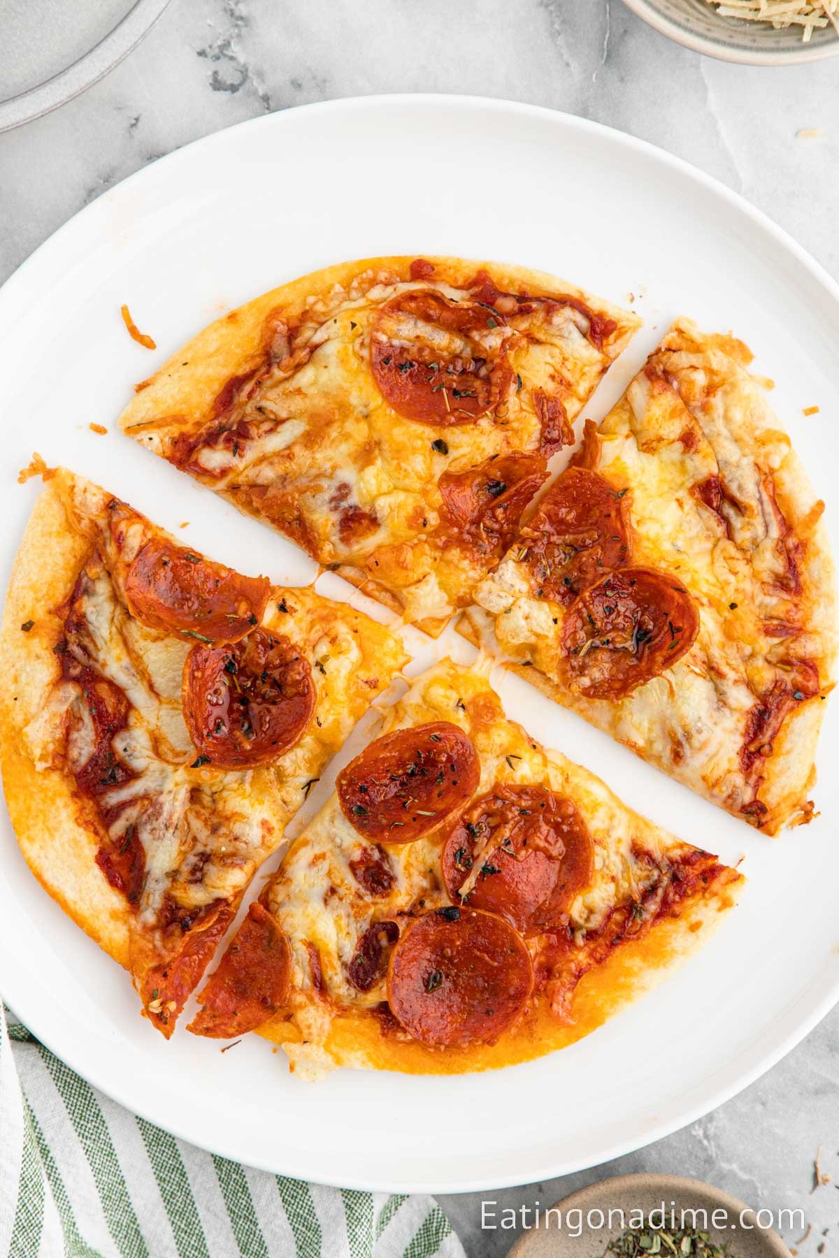 Tortilla Pizza on a white plate