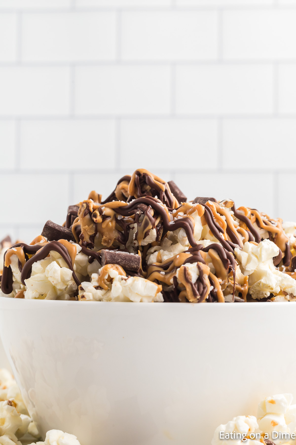Chocolate Peanut Butter Popcorn in a bowl