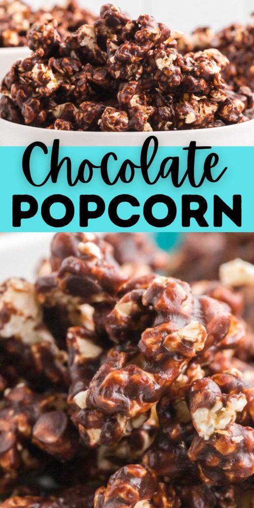 Chocolate Popcorn is loaded with chocolate flavor. Simple ingredients makes this sweet and salty treat easy to make. You will love the crispy texture and the chocolate coating. This chocolate covered popcorn is perfect for any occasion. #eatingonadime #chocolatepopcorn #homemadepopcorn