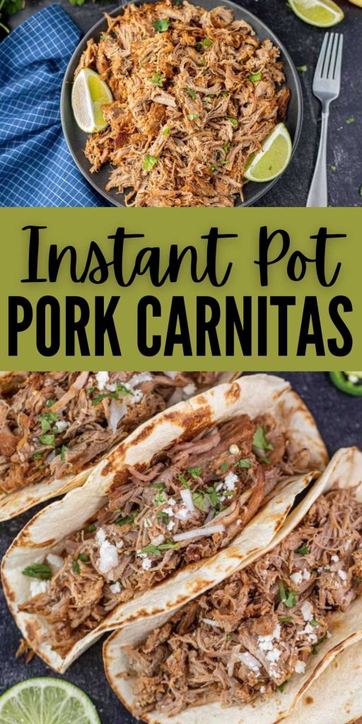 Instant Pot Pork Carnitas is loaded with flavor and cooks in the instant pot easily. Shredded pork carnitas make the best tacos or burritos. You can even serve over rice or for an easy weeknight meal. Instant Pot Pork Carnitas is the perfect weeknight meal or to feed a crowd. #eatingonadime #instantpotporkcarnitas #porkcarnitas
