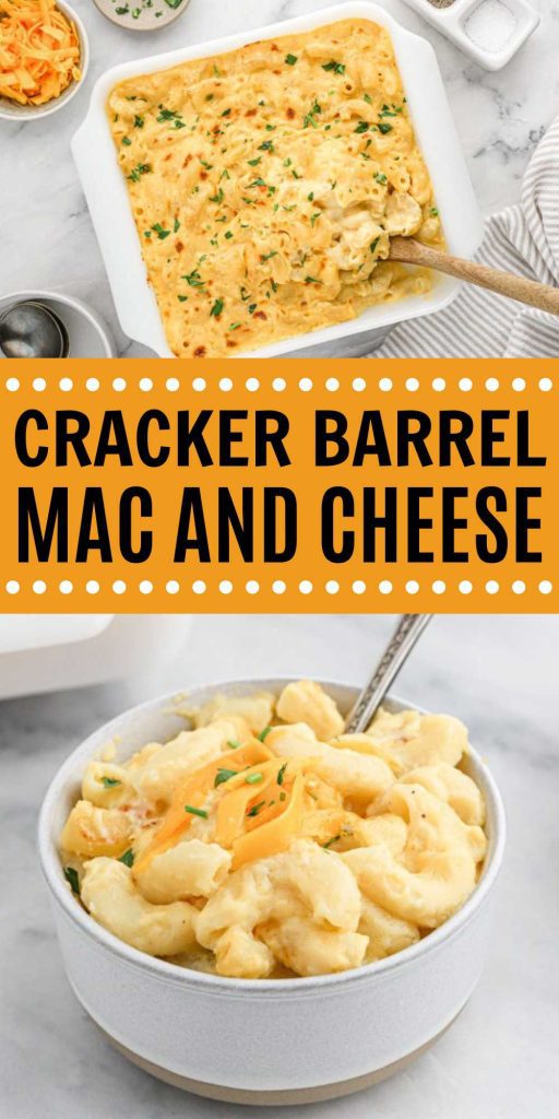 Cracker Barrel Mac and Cheese is the ultimate comfort food to serve. It is loaded with flavor and this copycat recipe is a family favorite. Mac n cheese is always a kid favorite, but making this recipe makes it everyone's favorite. This side is perfect for a weeknight meal or to bring to your next holiday dinner. #eatingonadime #crackerbarrelmacandcheese #crackerbarrelcopycatrecipes #macandcheese