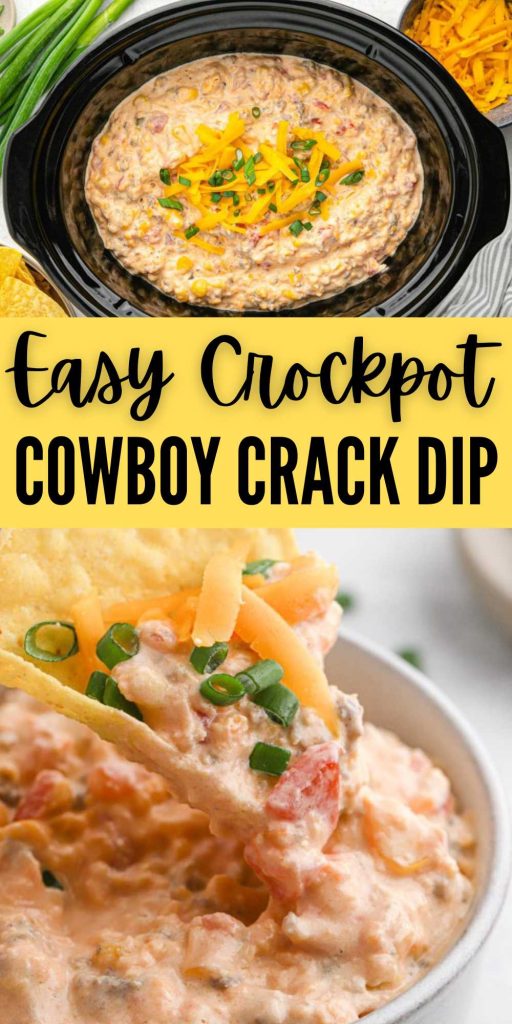 Crock Pot Cowboy Crack Dip is the perfect dip to serve for any occasion. You only need a few ingredients to make this flavorful dip. This spicy and creamy dip is a crowd favorite. It is perfect for large crowds and perfect for dipping your favorite tortilla chips in. #eatingonadime #crockpotcowboycrackdip #cowboycrackdip