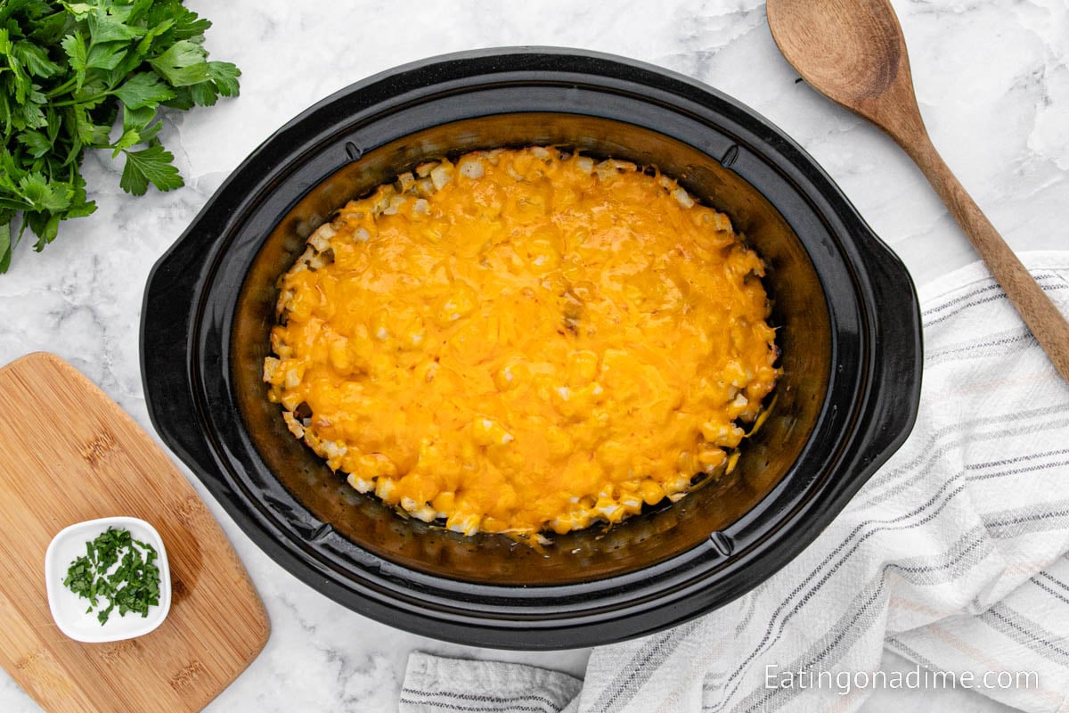 Crockpot Funeral Potatoes - Eatingonadime.com