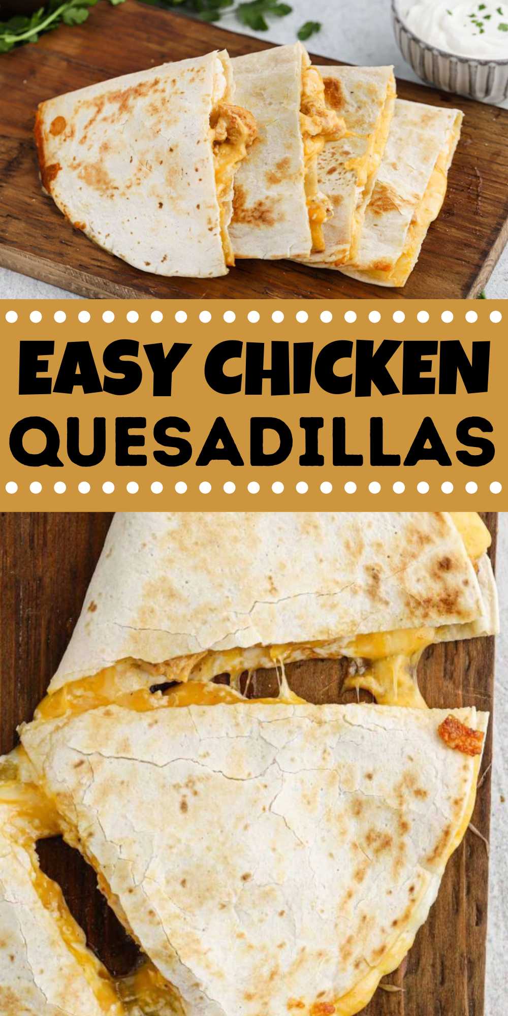 Easy Chicken Quesadilla is a simple quick dinner idea. Chicken and cheese is cooked between two tortilla to make a delicious quesadilla. You only need 5 ingredients to make this recipe. Diced up chicken is cooked with taco seasoning and then layered on a tortilla with cheese. The quesadilla is then cooked to perfection on a skillet to get a crispy texture. #eatingonadime #chickenquesadilla #quesadillarecipes