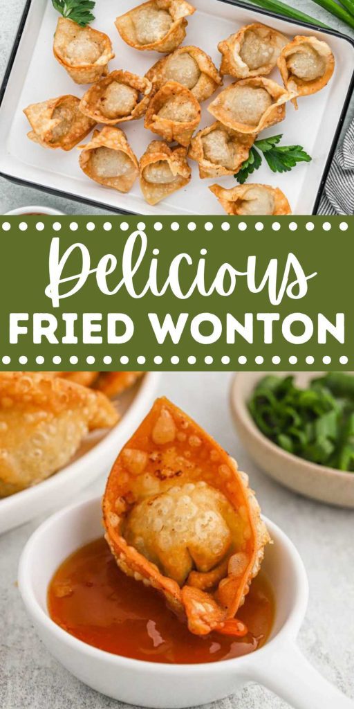 Ground pork fills this delicious Fried Wonton appetizer. This delicious appetizer is fried golden brown and easily served with a tasty sauce. This delicious appetizer is made with delicious ground pork and deep fried to perfection. #eatingonadime #friedwonton #wonton