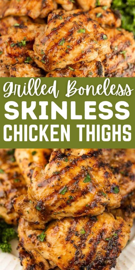 Each bite of Grilled Boneless Skinless Chicken Thighs has tons of flavor. Learn how to grill chicken thighs in a few easy steps. Get ready to grill the absolute best chicken thighs. This recipe is going to be a staple all summer long. It is so quick and easy to grill while being so delicious. #eatingonadime #grilledbonelessskinlesschickenthighs #grilledchickenthighs