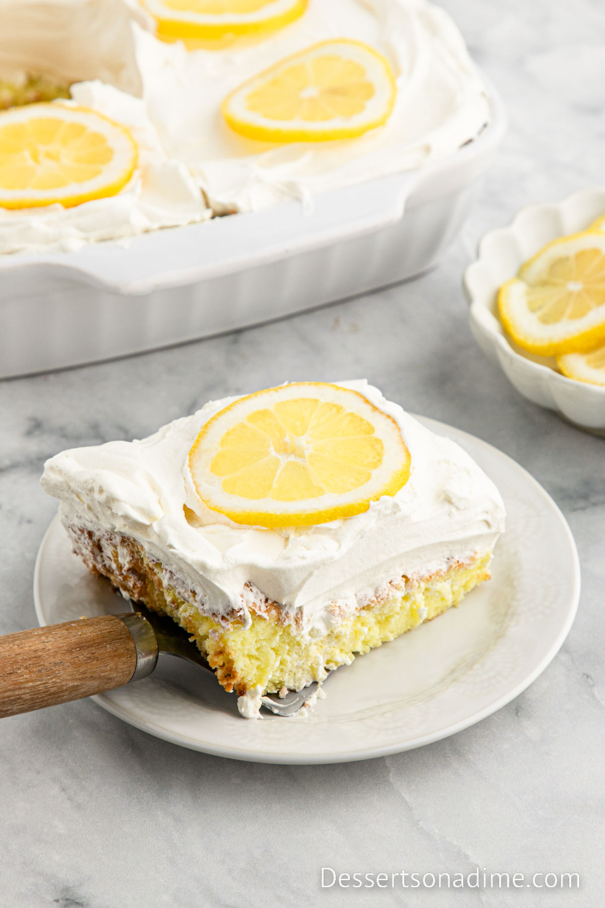 Slice of Lemon Angel Food Cake on a plate
