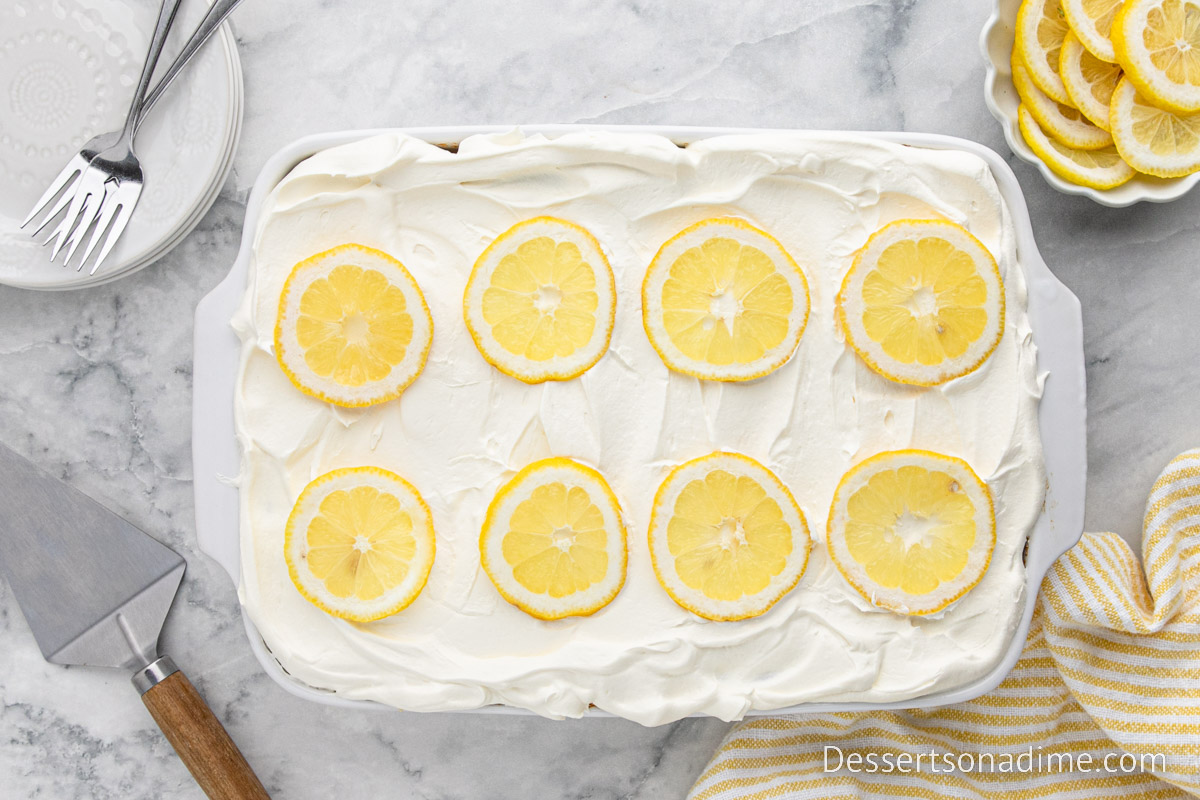 Lemon Angel Food cake in a baking dish