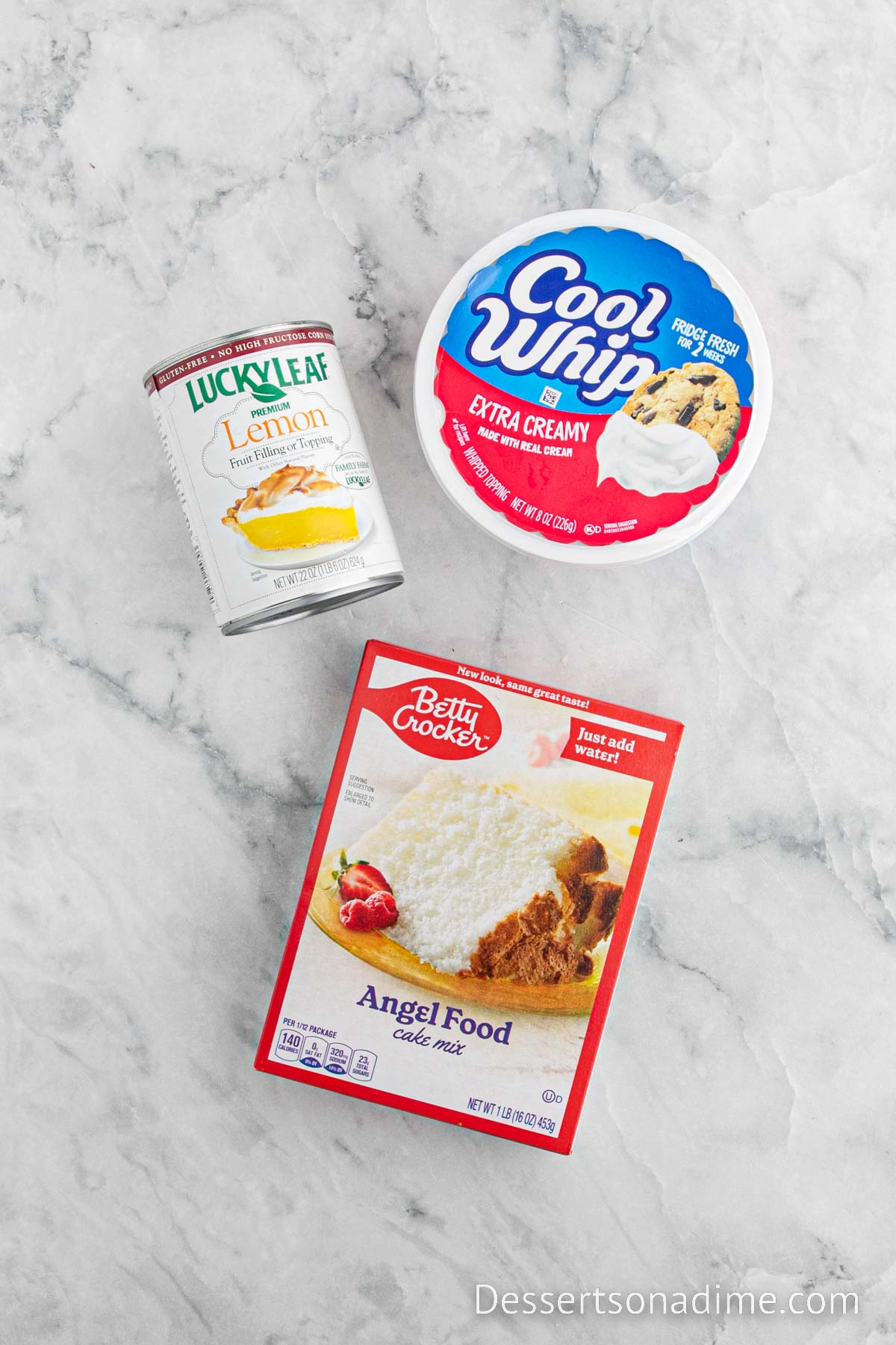 Ingredients needed - angel food cake mix, lemon pie filing, whipped topping