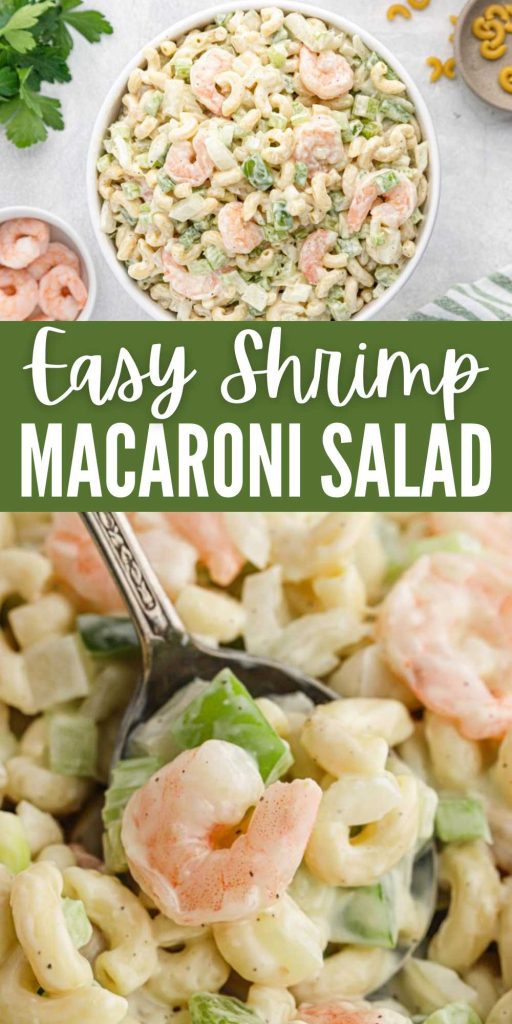If you are looking for a quick pasta salad to make for your next BBQ, make Shrimp Macaroni Salad. It is the perfect summertime pasta salad. This macaroni salad is light, refreshing and easy to make. The perfect pasta salad to prepare ahead of time. #eatingonadime #shrimpmacaronisalad #shrimpsalad