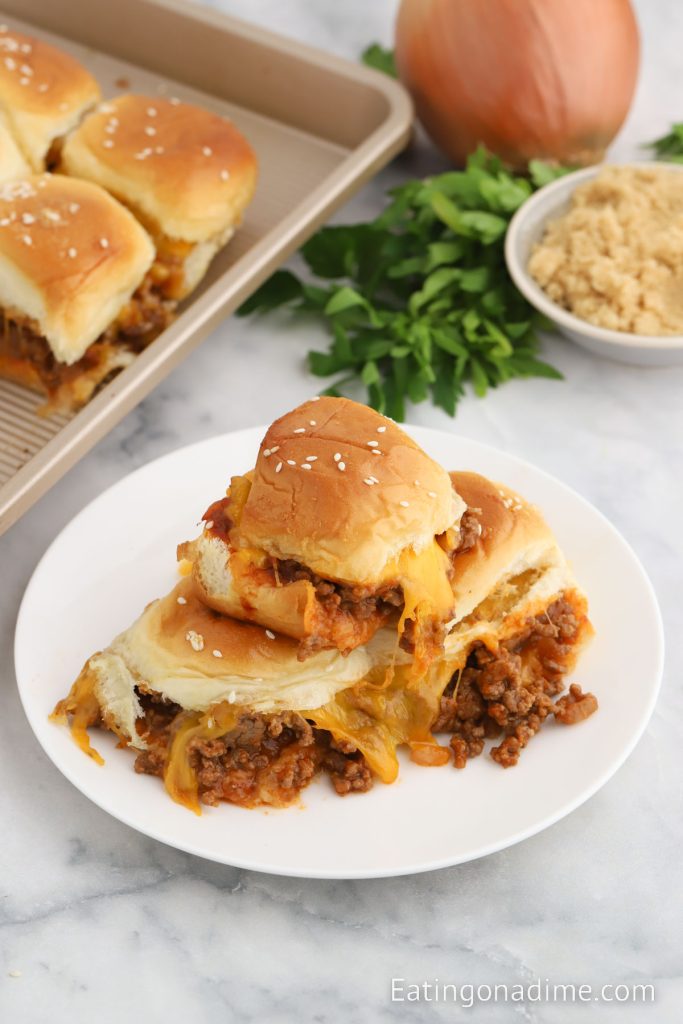 Sloppy Joes sliders stacked on a plate