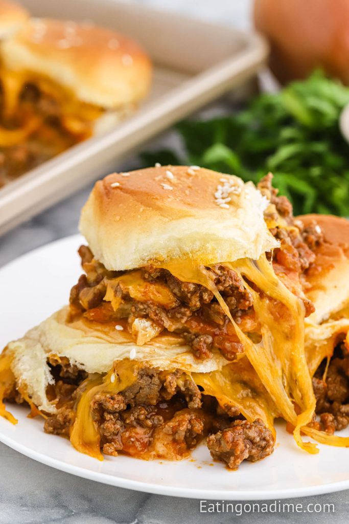 Sloppy Joes sliders stacked on a plate