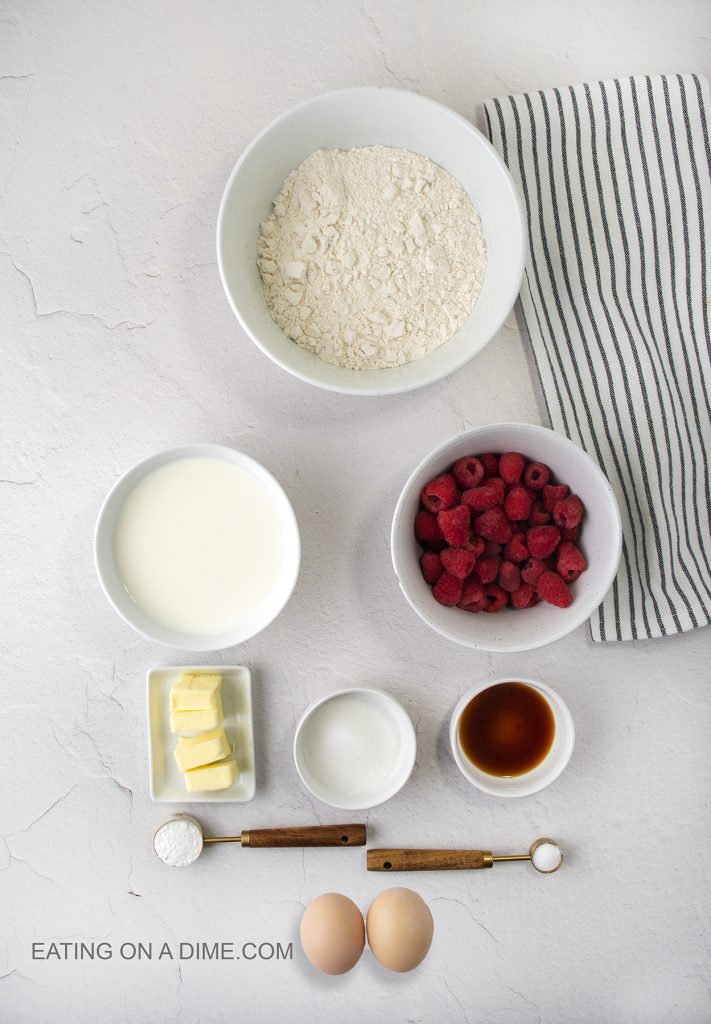 Ingredients for Raspberry pancakes.