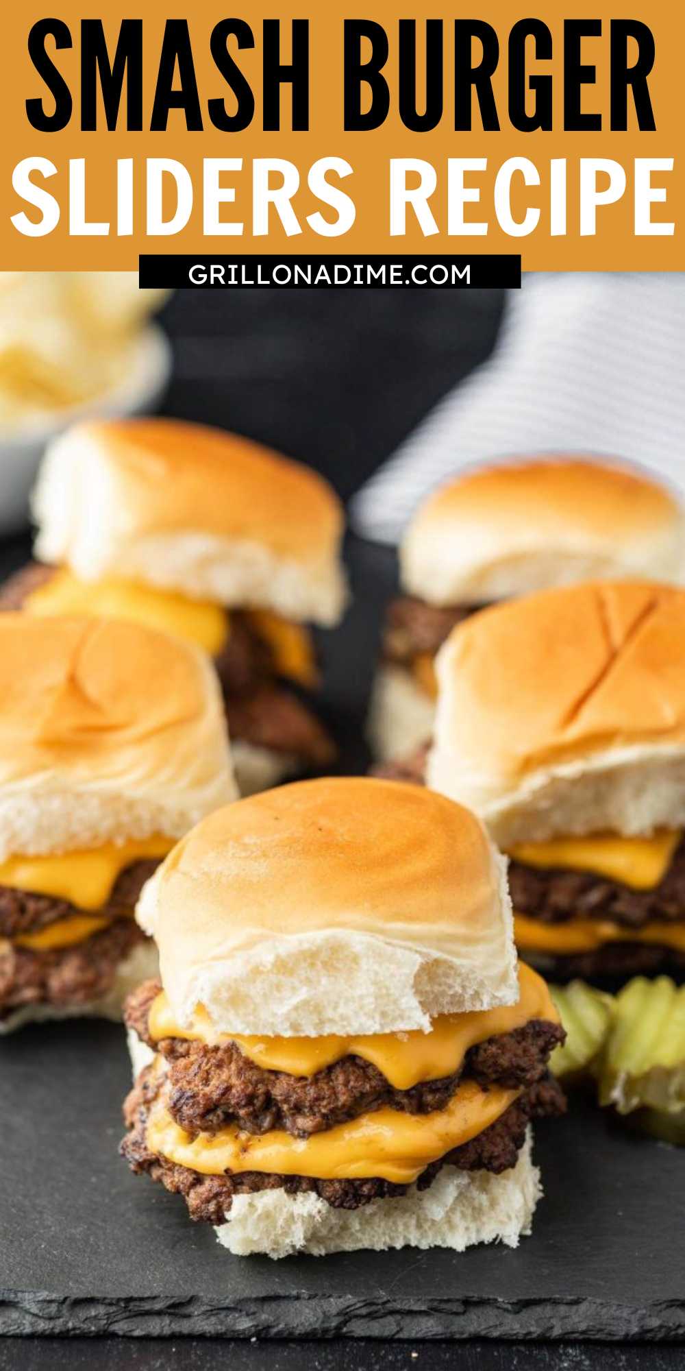 Smash Burger Sliders are perfectly sized and so quick and easy. You can make them on the grill or stove top in less than 15 minutes. It's just fun to eat and the perfect size. Sliders also work great for little hands if you have younger children that might have trouble eating a larger burger. #eatingonadime #smashburgersliders #sliders #smashburgers
