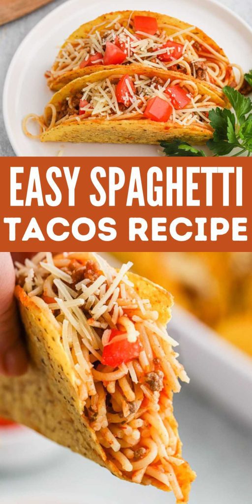 Spaghetti Tacos is a twist on your taco recipe. If you love spaghetti and tacos then you need to make this recipe. Easy and delicious recipe. Spaghetti Tacos is the perfect weeknight meal. Spaghetti noodles are mixed with ground beef and taco seasoning and stuffed into a taco shell. This is a fun, delicious and a favorite taco recipe. #eatingonadime #spaghettitacosrecipe #spaghetti #tacos