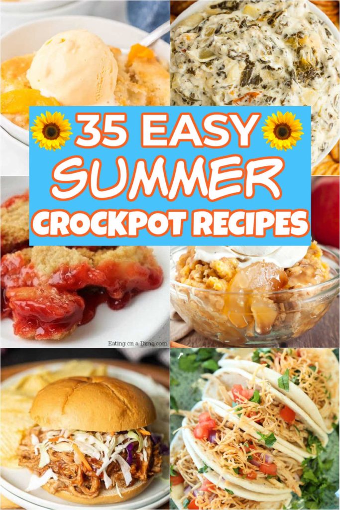 Why heat the kitchen when you can make these easy summer crockpot recipes? 35 summer slow cooker recipes that are easy and delicious. There's a whole world of summer crockpot recipes just waiting to be explored.  #eatingonadime #summercrockpotrecipes #summerrecipes #crockpotrecipes