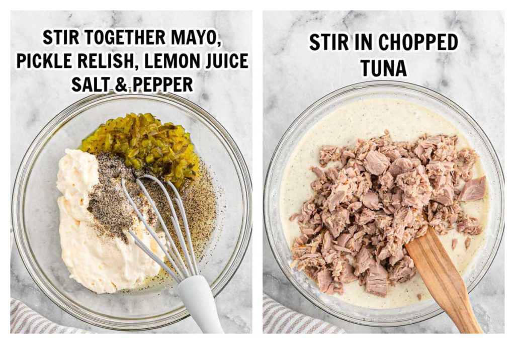 Combining the mayonnaise dressing with the tuna