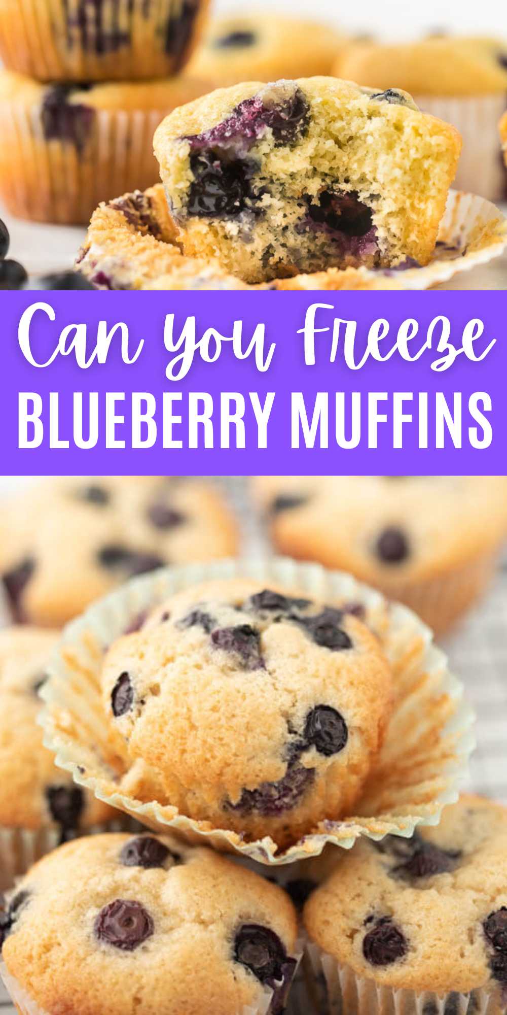 Can you Freeze Blueberry Muffins if you have leftovers. This simple process will give you the tips and tricks on how to properly freeze. By properly storing them, you can enjoy warm blueberry muffins easy breakfast or after school snack. Follow these easy tips to store your favorite muffins and the muffin batter. #eatingonadime #canyoufreezeblueberrymuffins #blueberrymuffins #freezingblueberrymuffins