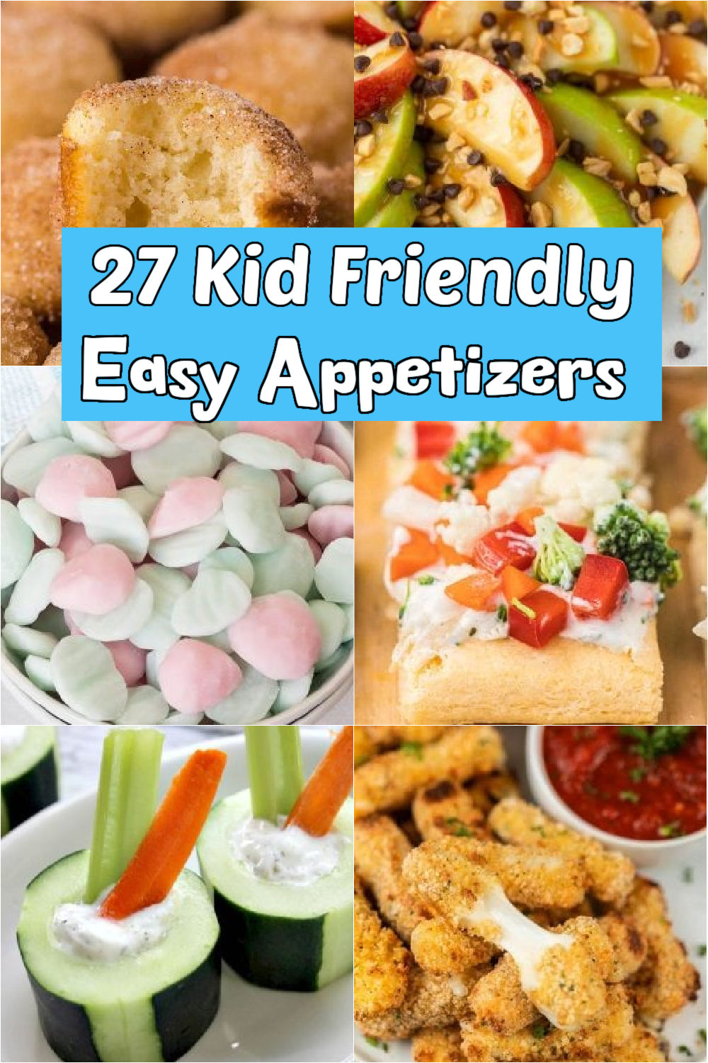 This assortment of 27 kid friendly appetizers will be a hit at your next get together.  Everyone will enjoy these easy appetizers for kids that you can serve on any occasion. #eatingonadime #kidfriendlyappetizers #appetizers 