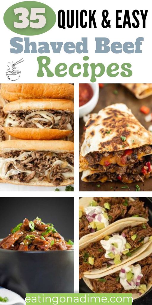 The best recipes with shaved beef that are easy to prepare for dinner and so yummy. 35 shaved beef recipes including steak sandwiches, crockpot recipes and even healthy keto options to try., #eatingonadime #shavedbeefrecipes #beefrecipes
