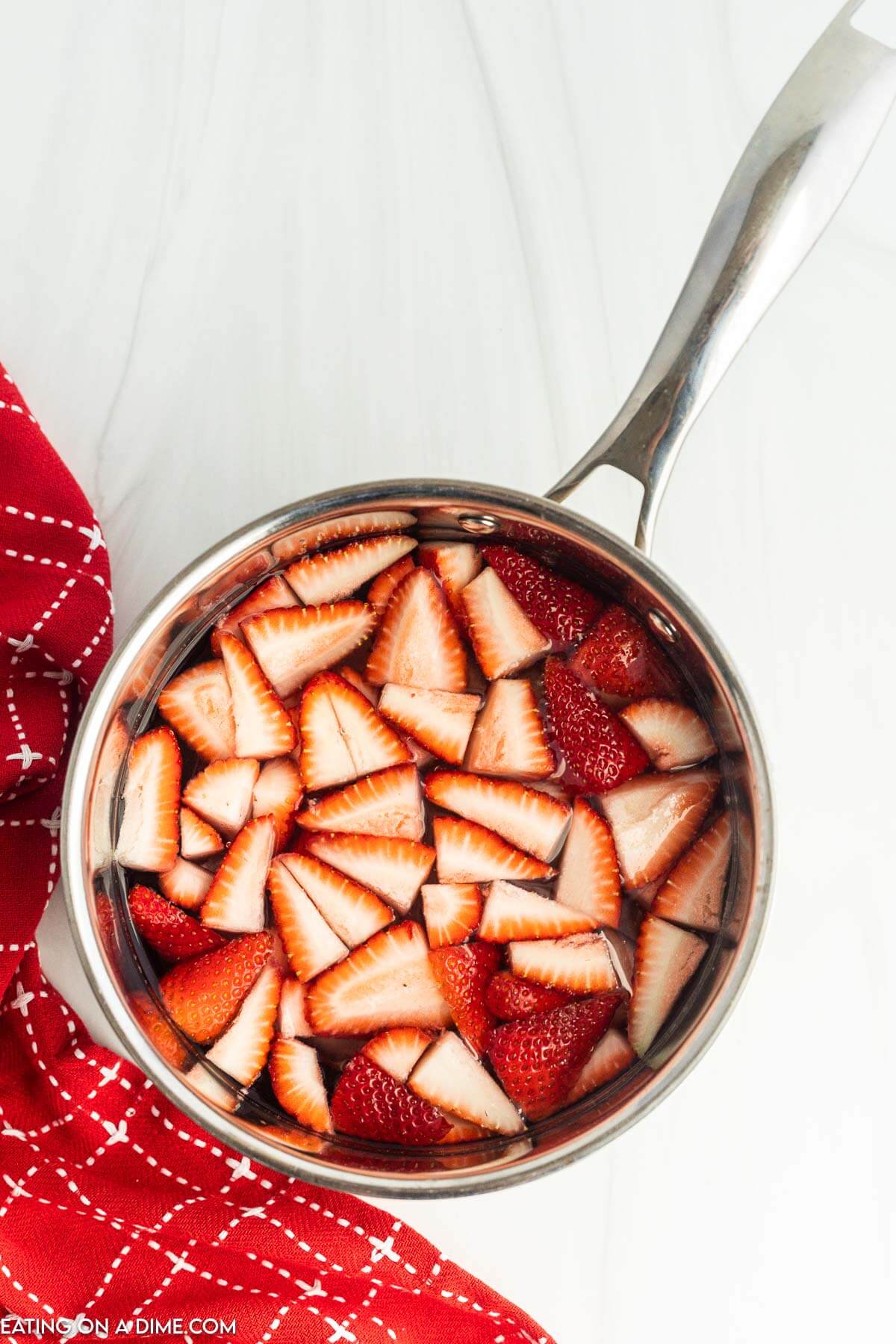 Strawberries in a pan. 