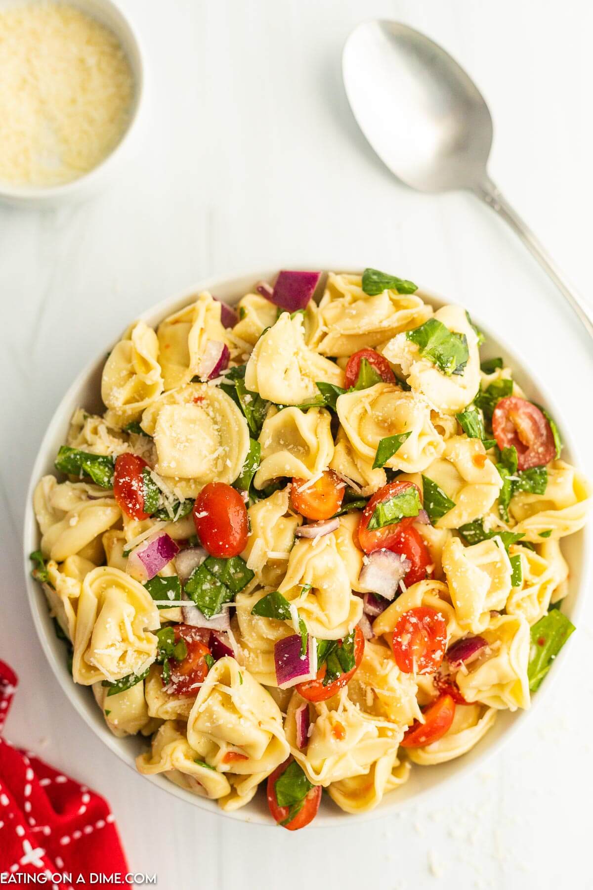 Tortellini Pasta Salad in a bowl 