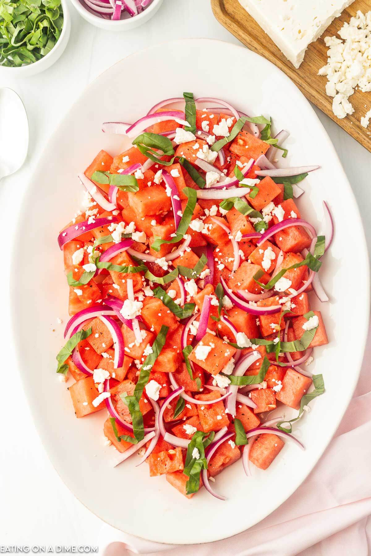 Watermelon Feta Salad on a platter