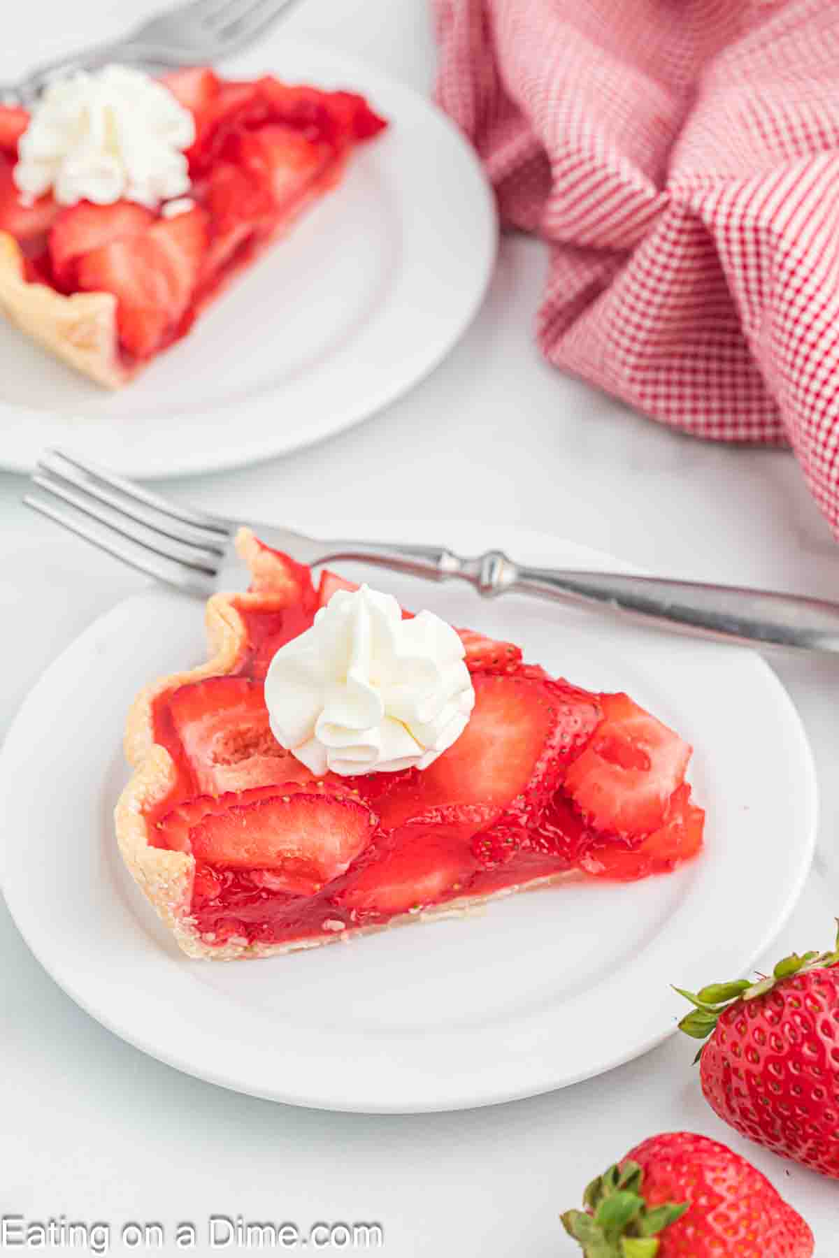 Slice of strawberry pie on a plate