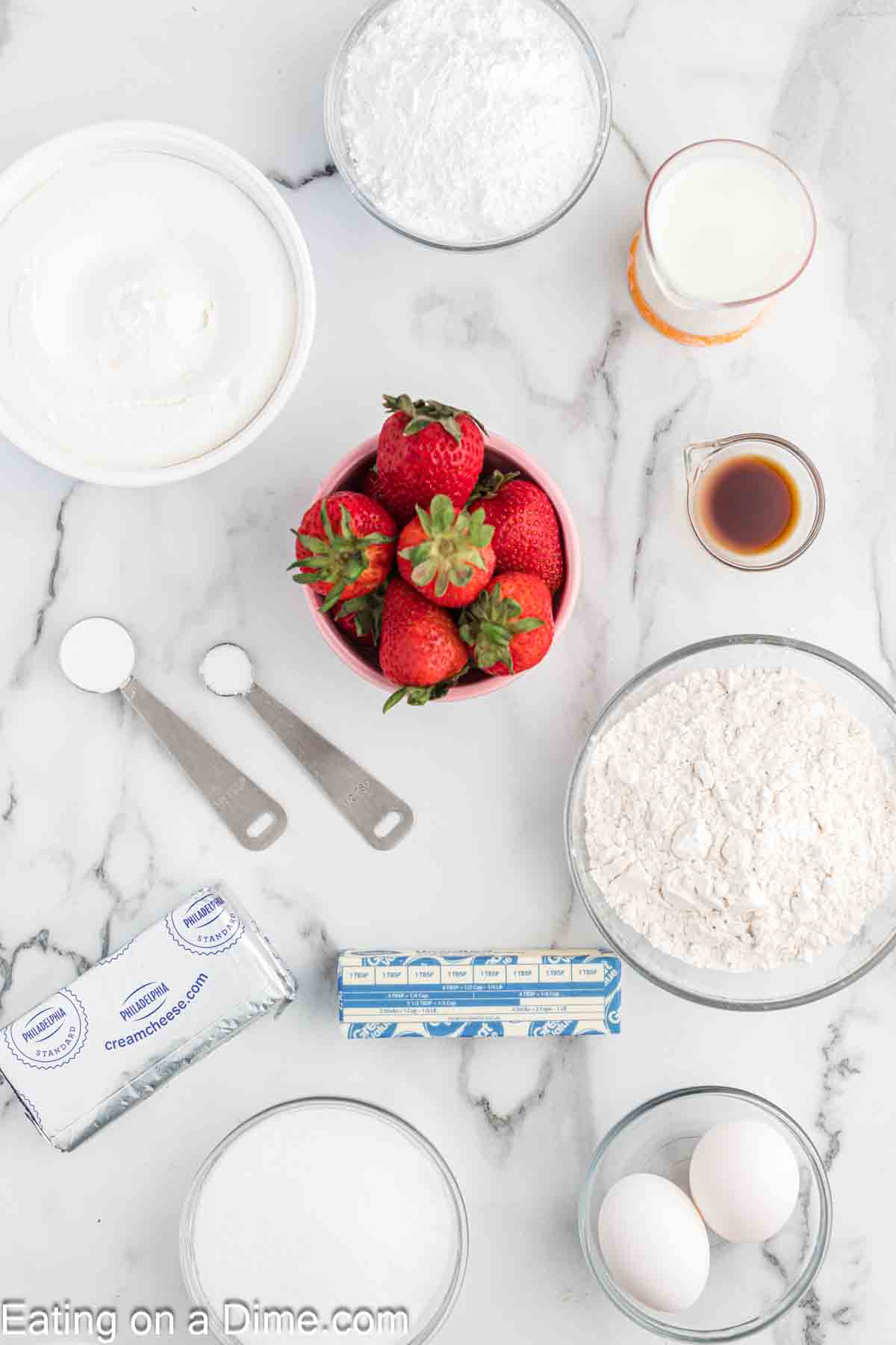 Ingredients needed for strawberry shortcake bars