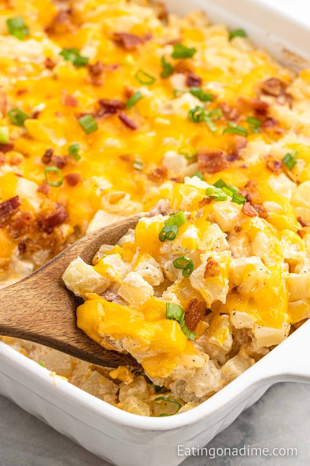 Baked Potato casserole in a casserole dish