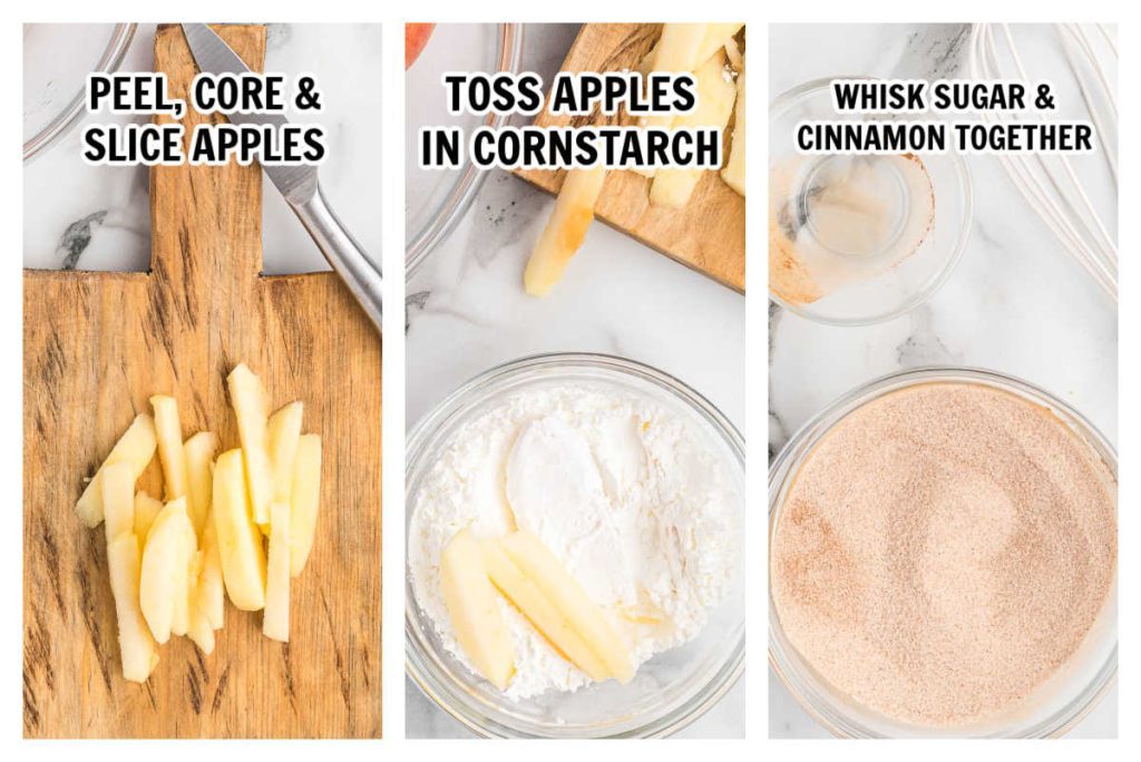Tossing apple slices in cornstarch
