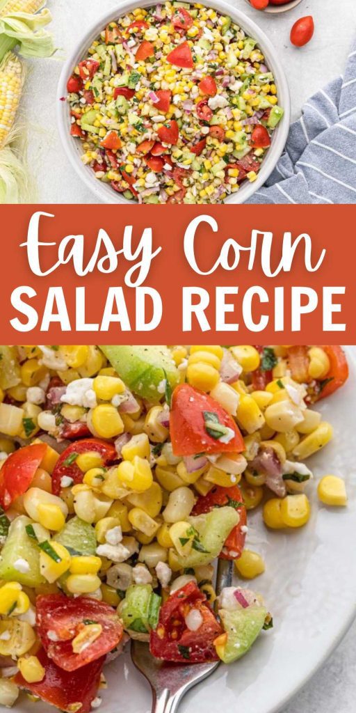 This colorful Corn Salad is perfect for all your summer BBQ's. It is made with fresh corn and loaded with flavor. Simple and easy to make. Because of its colorful ingredients it is always a crowd favorite. #eatingonadime #cornsaladrecipe #cornsalad