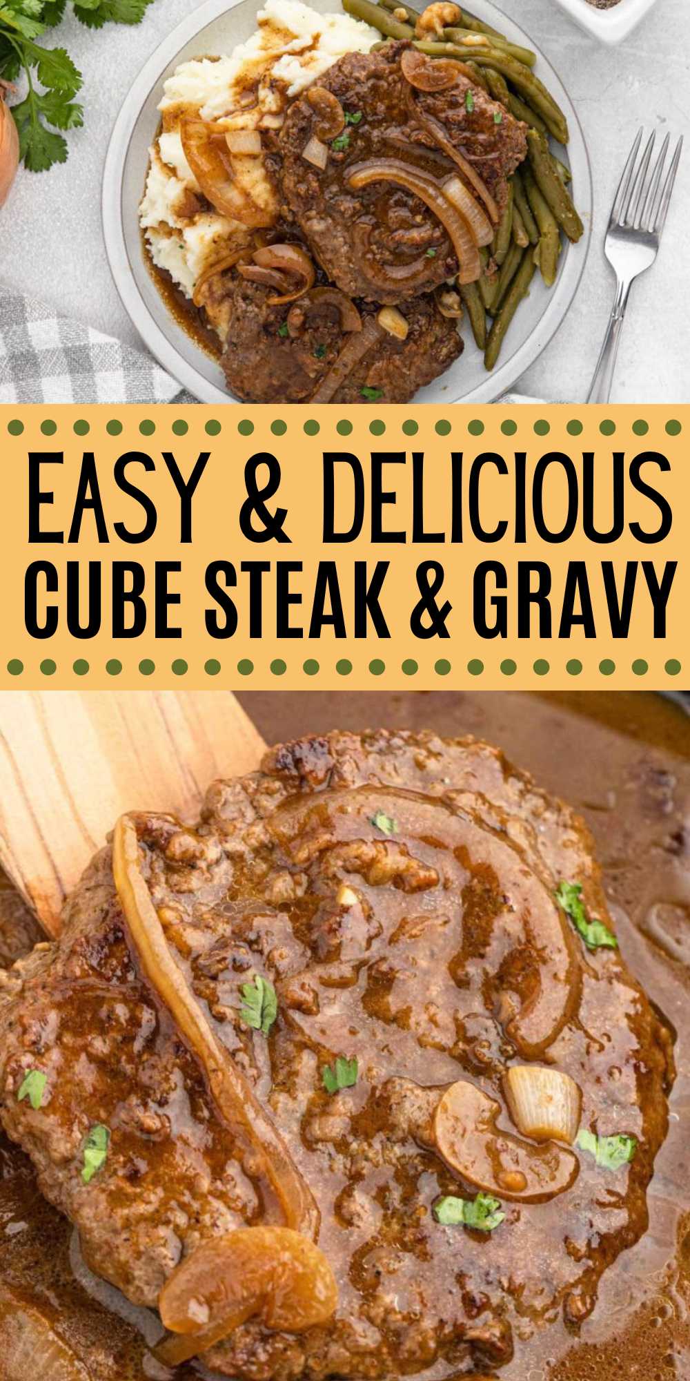 If you are looking for a delicious, comfort food meal make Cube Steak and Gravy. It is loaded with flavor and made in a cast iron skillet. If you are looking for an easy weeknight meal, make this tender Cube Steak and Gravy Recipe. #eatingonadime #cubesteakandgravy #cubesteak