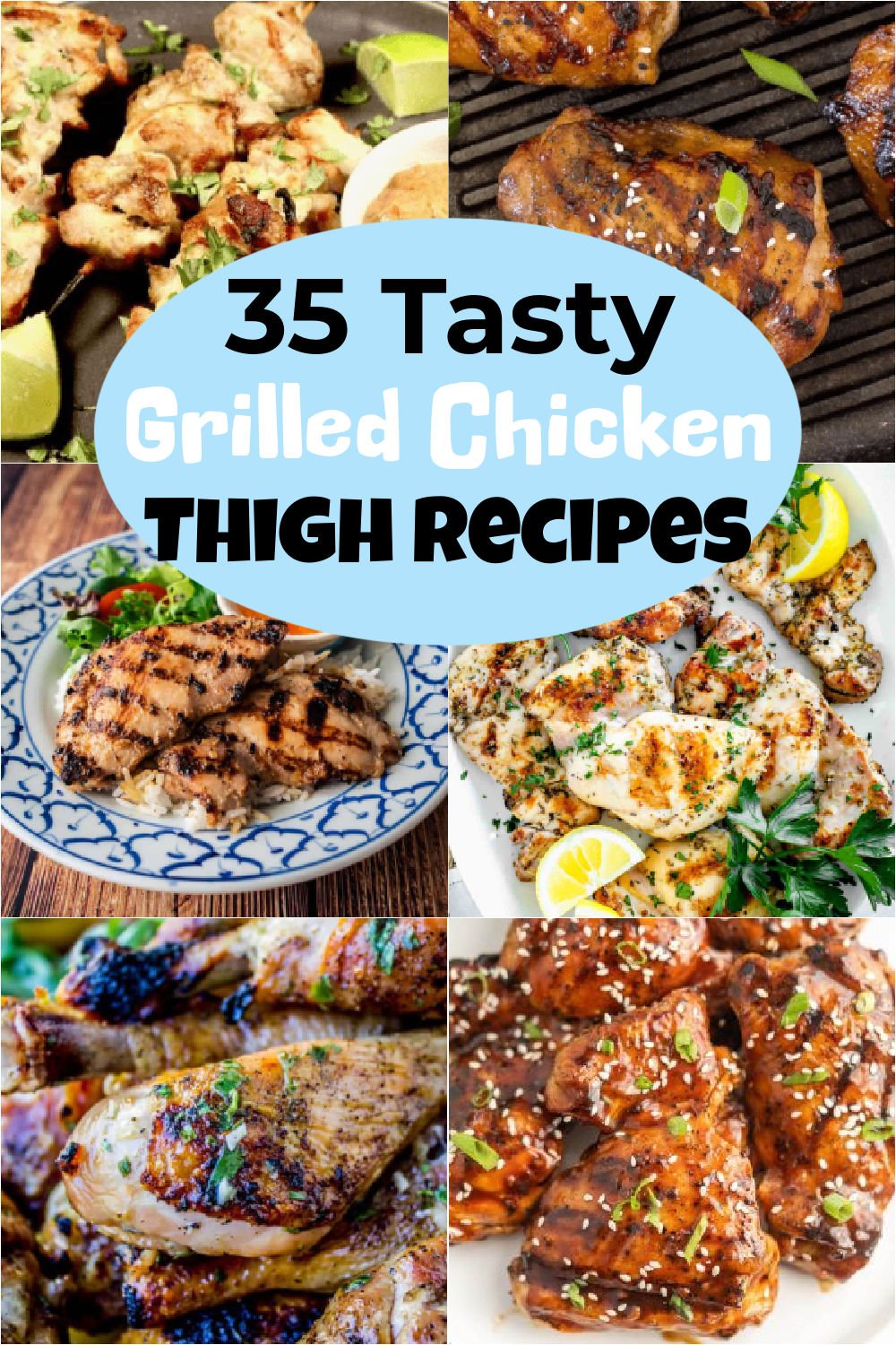 Friends and family will love these grilled chicken thigh recipes. We’ve rounded up 35 easy and delicious chicken thigh recipes for the grill that include bone in, boneless skinless and an assortment of easy marinade recipes. These marinated chicken recipes are juicy, tender, healthy and flavorful. #eatingonadime #grilledchickenthighrecipes #grilledchicken