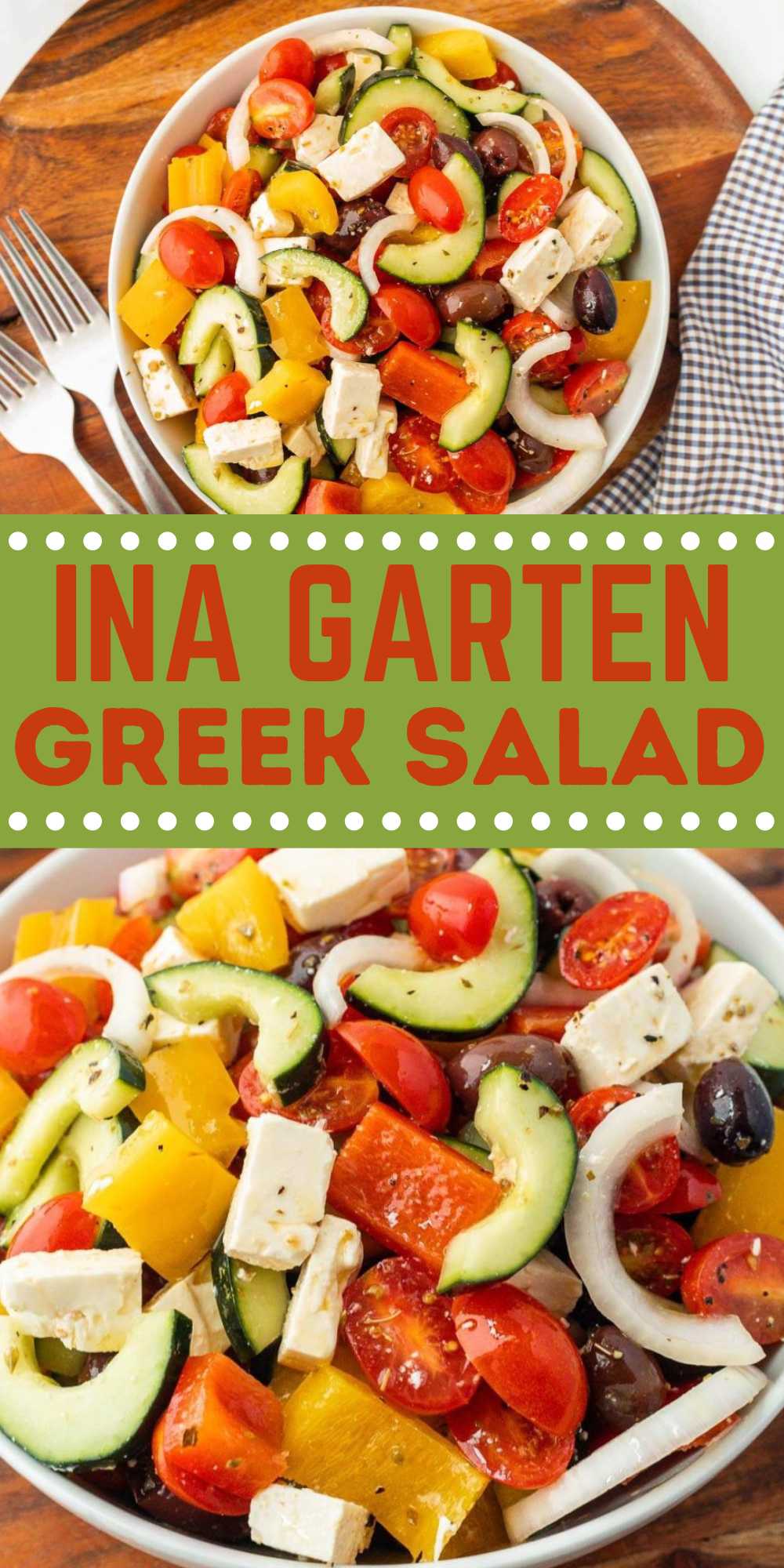 This Ina Garten Greek Salad is a healthy and delicious salad. This Barefoot Contessa copycat recipe is loaded with flavor and easy to make. This salad is light, refreshing and delicious and full of crunchy vegetables. #eatingonadime #inagartengreeksalad #greeksalad #barefootcontessasalad