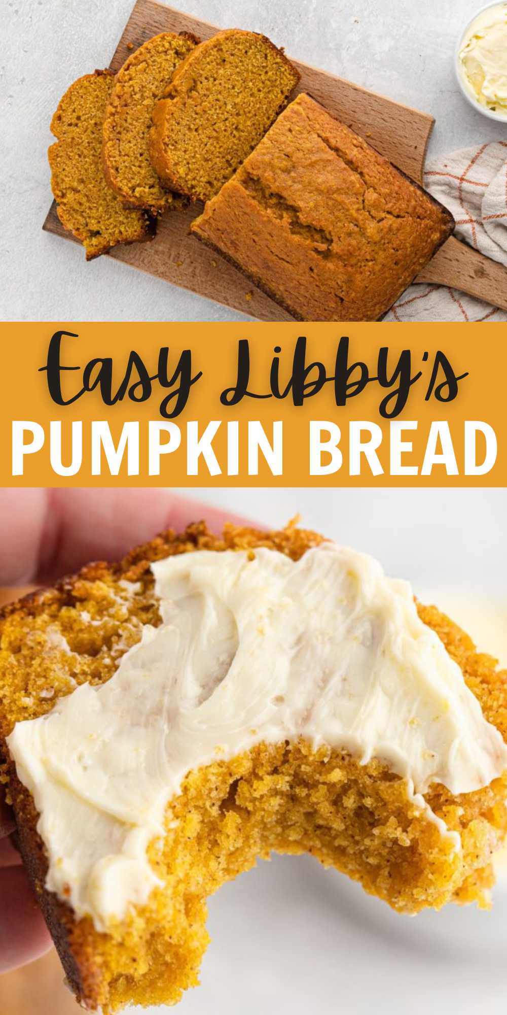If you love making homemade bread, then you need to make Libby's Pumpkin Bread Recipe. It is full of pumpkin flavor and easy to make. This quick bread is always a crowd favorite and you can easily add in raisins, nuts or chocolate chips. #eatingonadime #libbyspumpkinbread #pumpkinbread