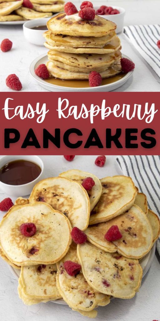 You will love this recipe for Raspberry Pancakes. It is super easy using fresh or frozen raspberries and can be made any day of the week. It is even delicious reheated and our kids enjoy the leftovers. They are great for breakfast, brunch or our favorite, breakfast for dinner! #eatingonadime #raspberrypancakes #homemadepancakes