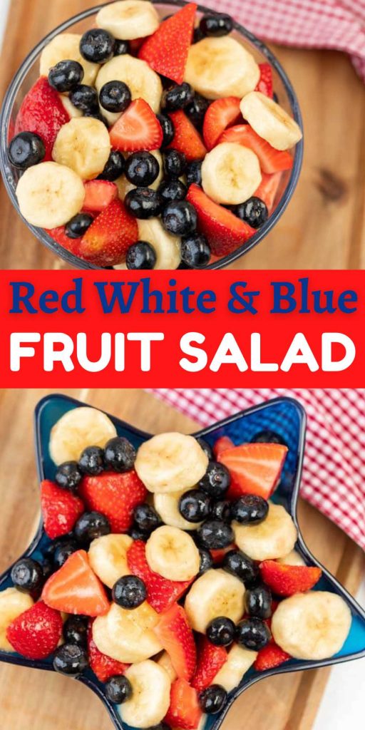 You are going to love this red white and blue fruit salad. This easy homemade recipe is one of my favorite 4th of July Salad ideas. If you are looking for a simple and delicious salad to take to your summer picnics. Make this fruit salad for holidays, potlucks or an afternoon snack. #eatingonadime #redwhiteandbluefruitsalad #fruitsalad #4thofJulydesserts