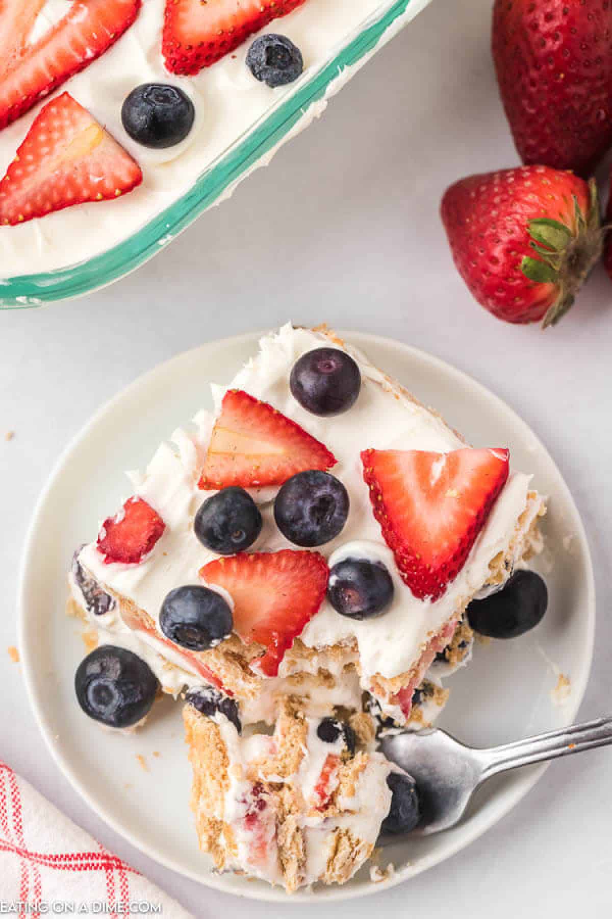 slice of 4th of July icebox cake on a plate