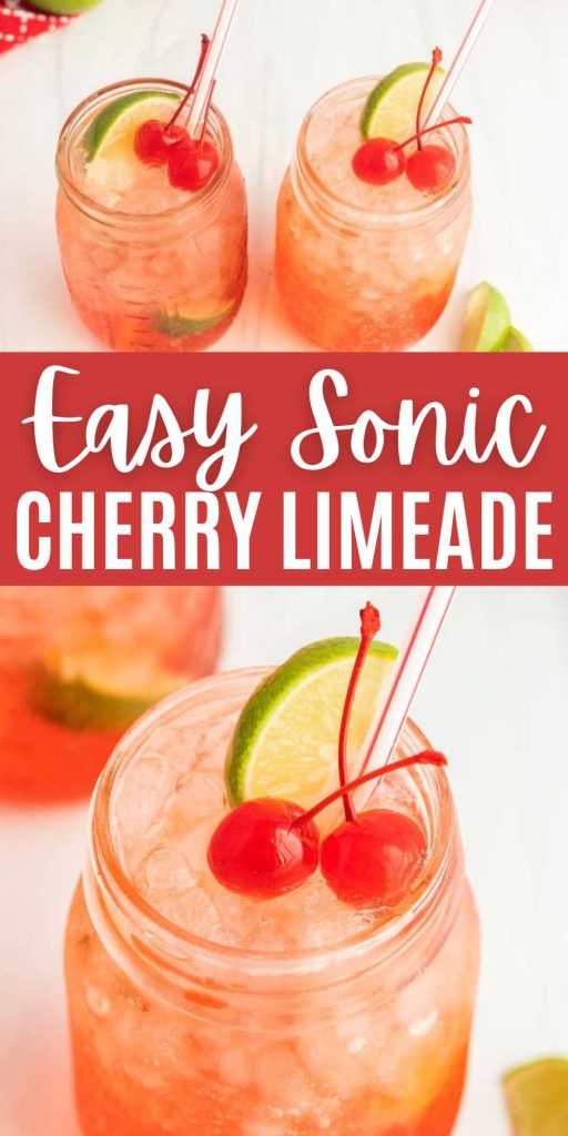 Sonic Cherry Limeade is a refreshing drink to enjoy any day of the week. It is made easily at home with this simple copycat recipe. We love to serve simple, refreshing drinks anytime we have friends over and this one is always serve. Cool off this summer at home with a copycat Cherry Limeade Drink. #eatingonadime #soniccherrylimeade #copycatsonicdrinks #sonicdrinkrecipe