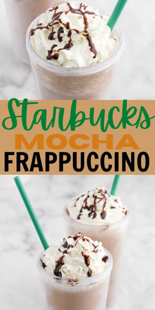 You are going to love this Starbucks Mocha Frappuccino copycat recipe. It is loaded with flavor and easy to make with simple ingredients. Top with whipped cream and chocolate syrup for a budget friendly Frappuccino. #eatingonadime #starbucksmochafrappuccino #copycatstarbucksrecipes