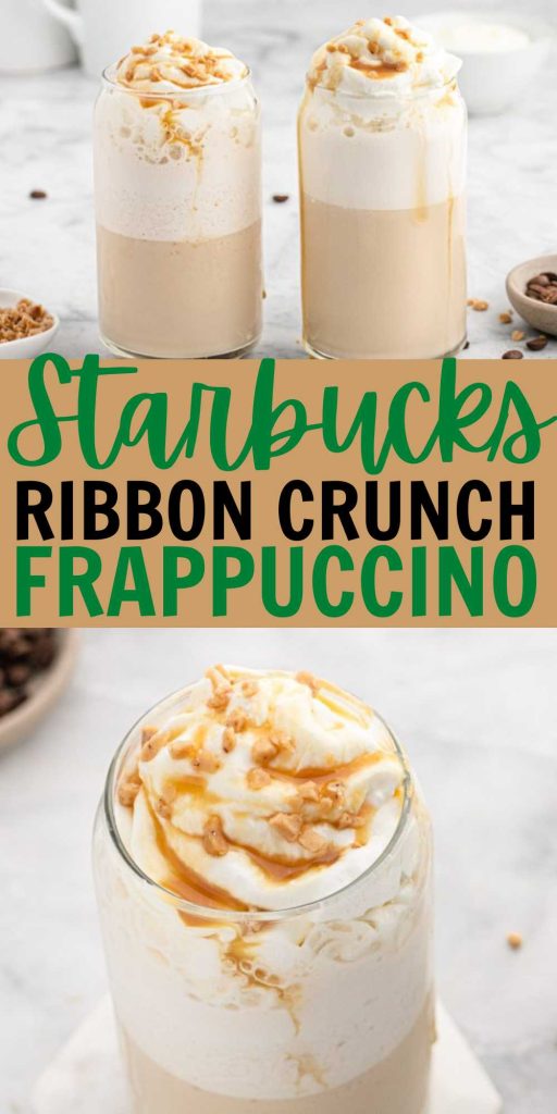 Starbucks Ribbon Crunch Frappuccino is a delicious blended coffee that is loaded with caramel flavor. Simple and easy to make. Skip the drive-thru and make this copycat recipe at home. #eatingonadime #starbucksribboncrunchfrappuccino #copycatstarbucksfrappuccinorecipe