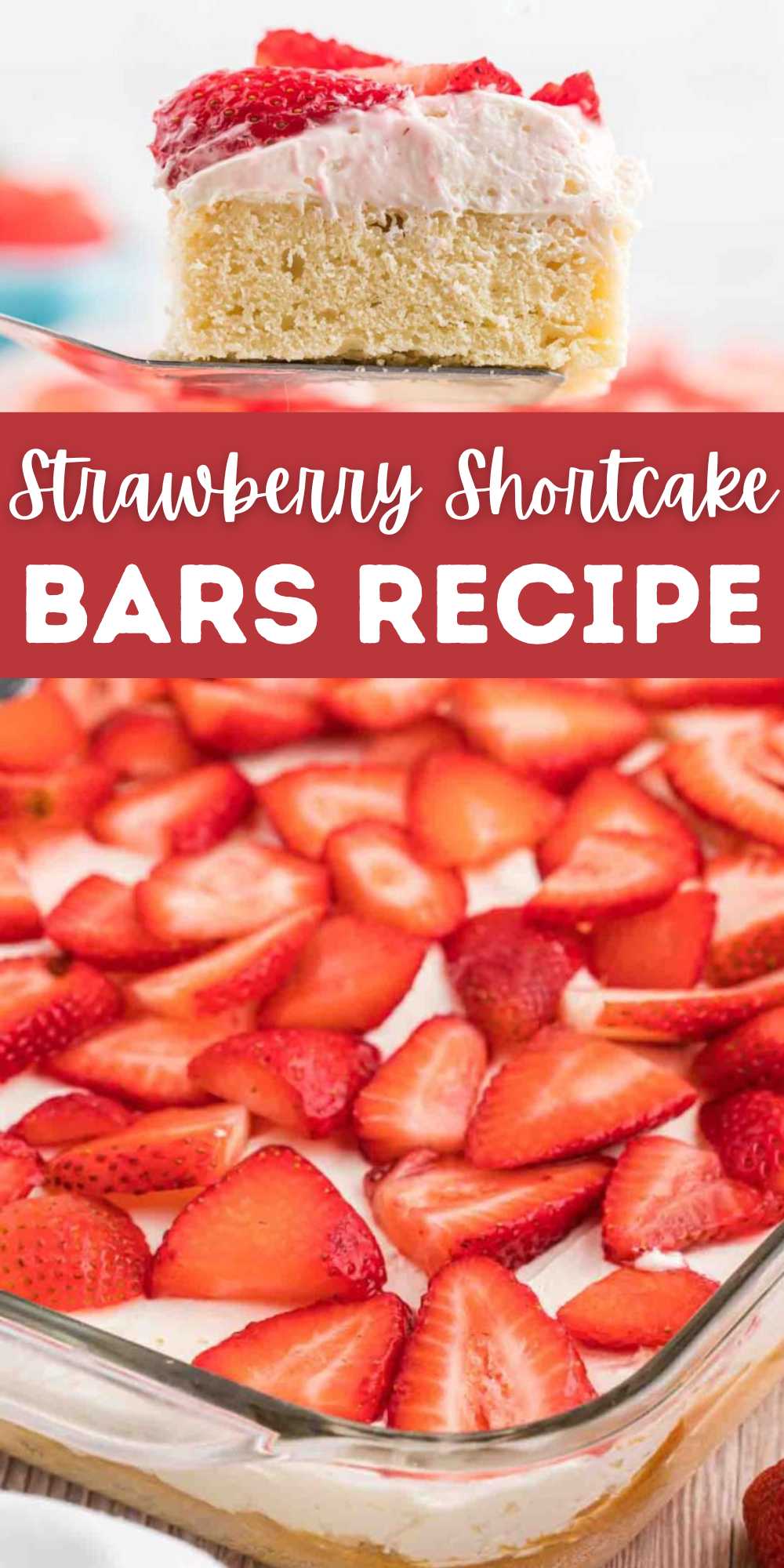 Strawberry Shortcake Bars is the perfect treat for summer. Topped with a cream cheese frosting and strawberries for a delicious dessert. You will love this simple dessert and perfect for your summer BBQ's. #eatingoandime #strawberryshortcakebars #strawberrydesserts #summertimedessert