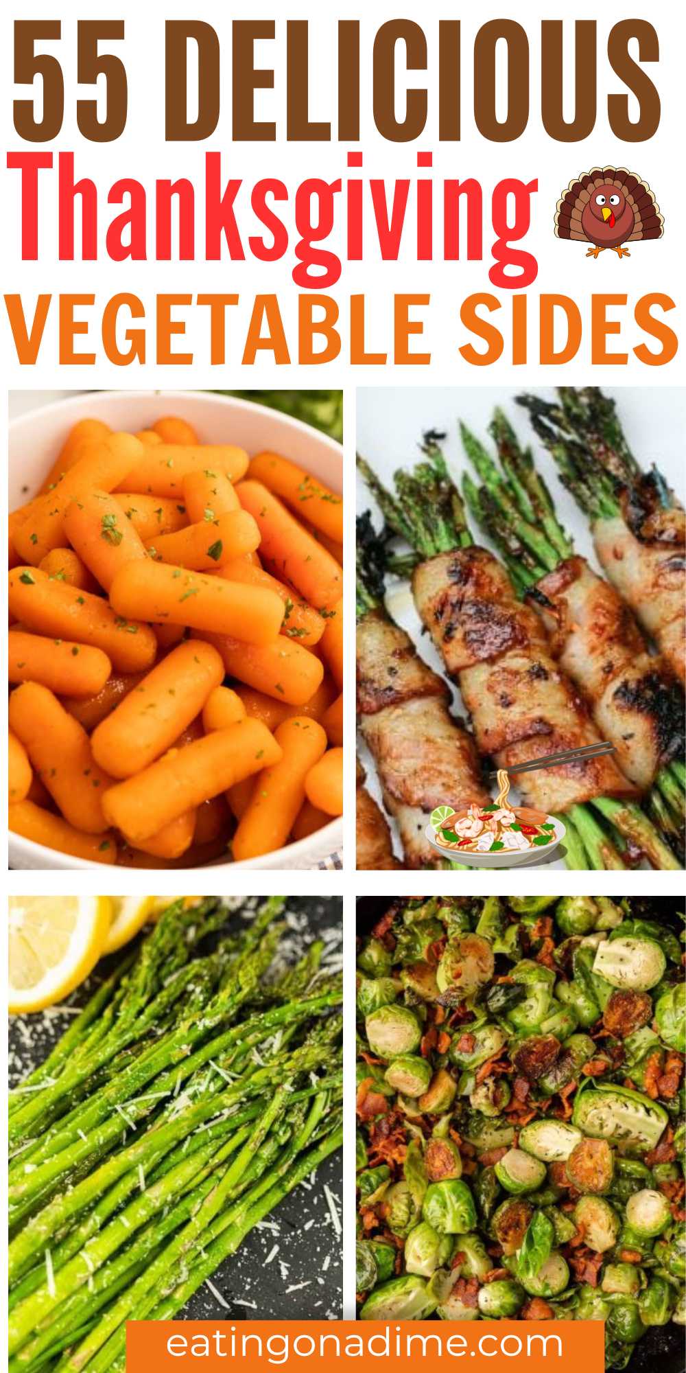 Every Thanksgiving should have delicious Thanksgiving vegetable sides. These 55 recipes are all so tasty and healthy. If you are looking for delicious side dishes other than stuffing, make one of these vegetable recipes. #eatingonadime #thanksgivingvegetablesides #vegetablesides