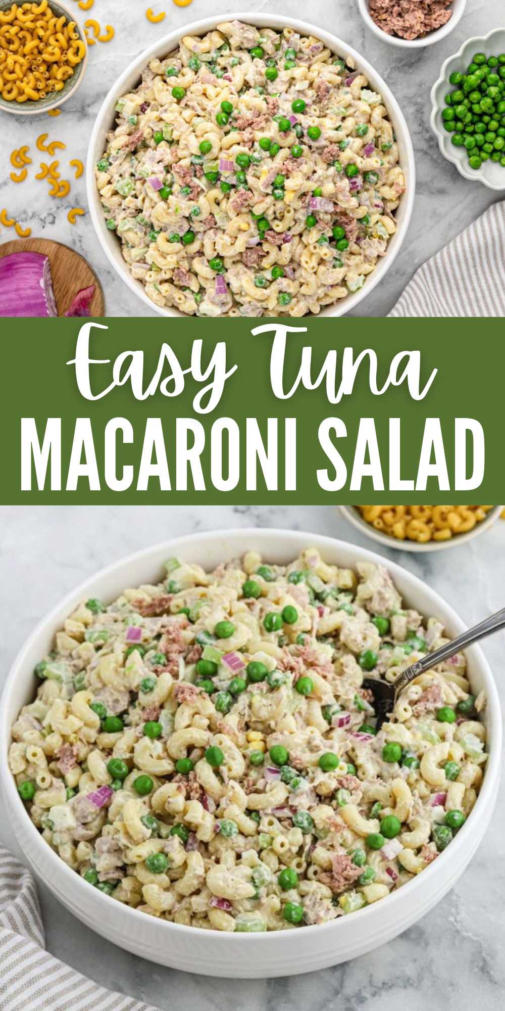 This classic Tuna Macaroni Salad is perfect for your summer BBQ's. It is loaded with flavor and easy to make with simple ingredients. Take to your summer potlucks or enjoy for a light lunch throughout the week. #eatingonadime #tunamacaronisalad #macaronisalad