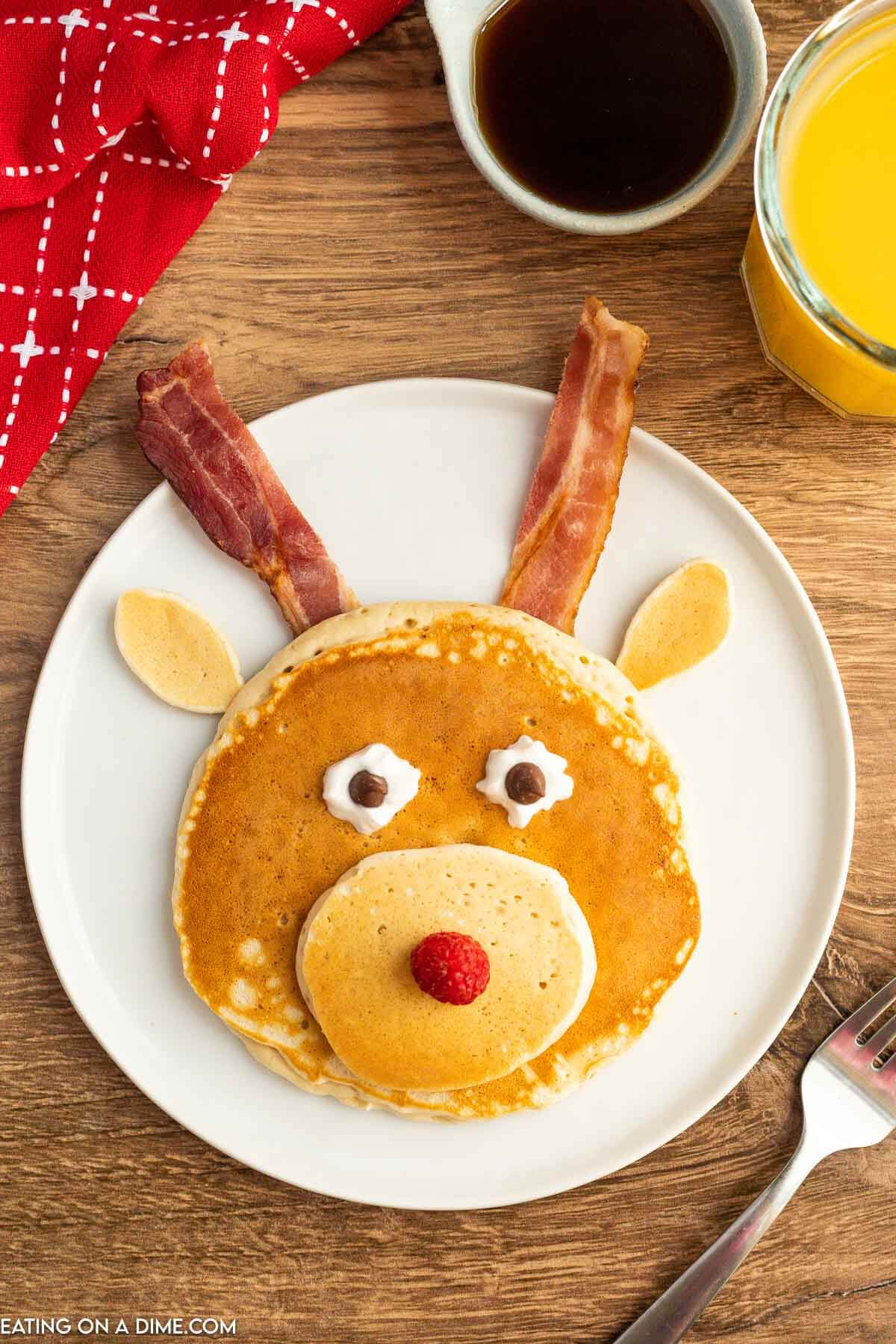 Reindeer pancakes on a plate.