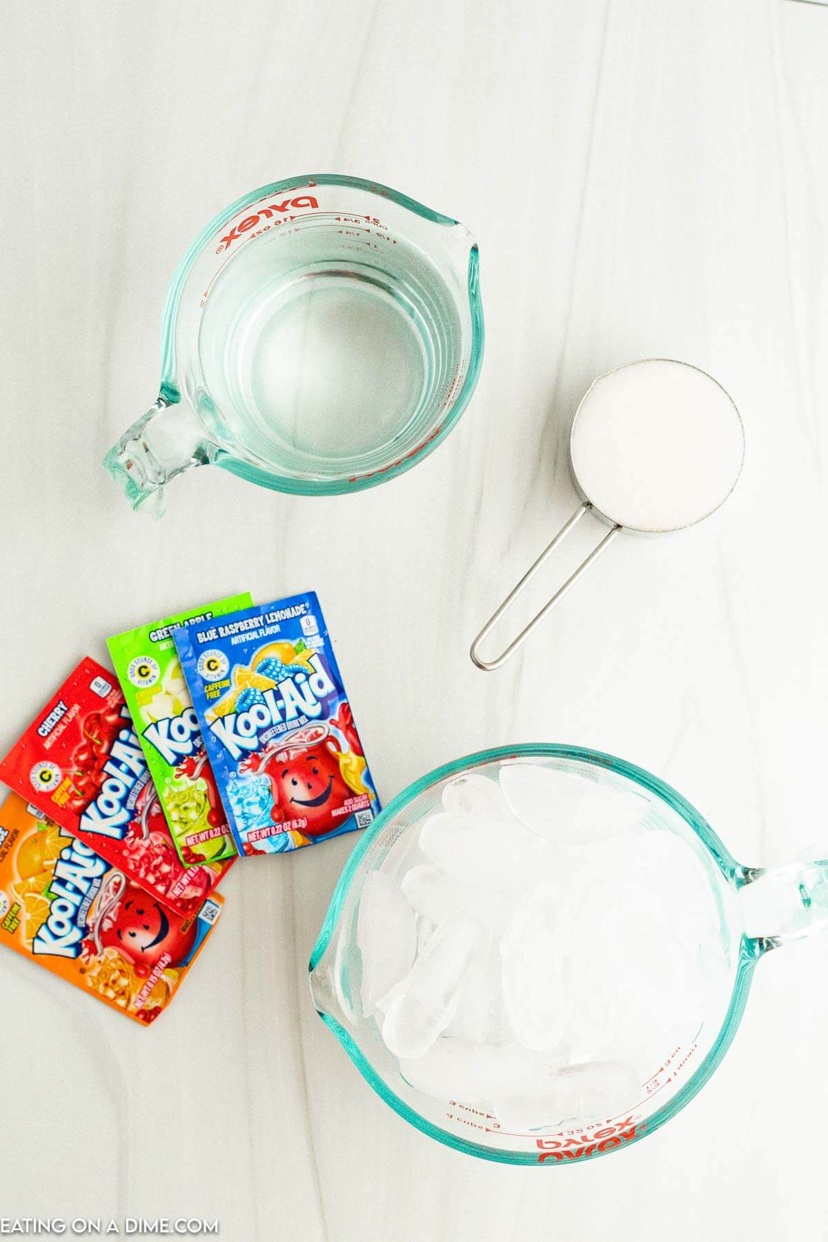 Ingredients needed - water, ice, sugar, kool aid packets