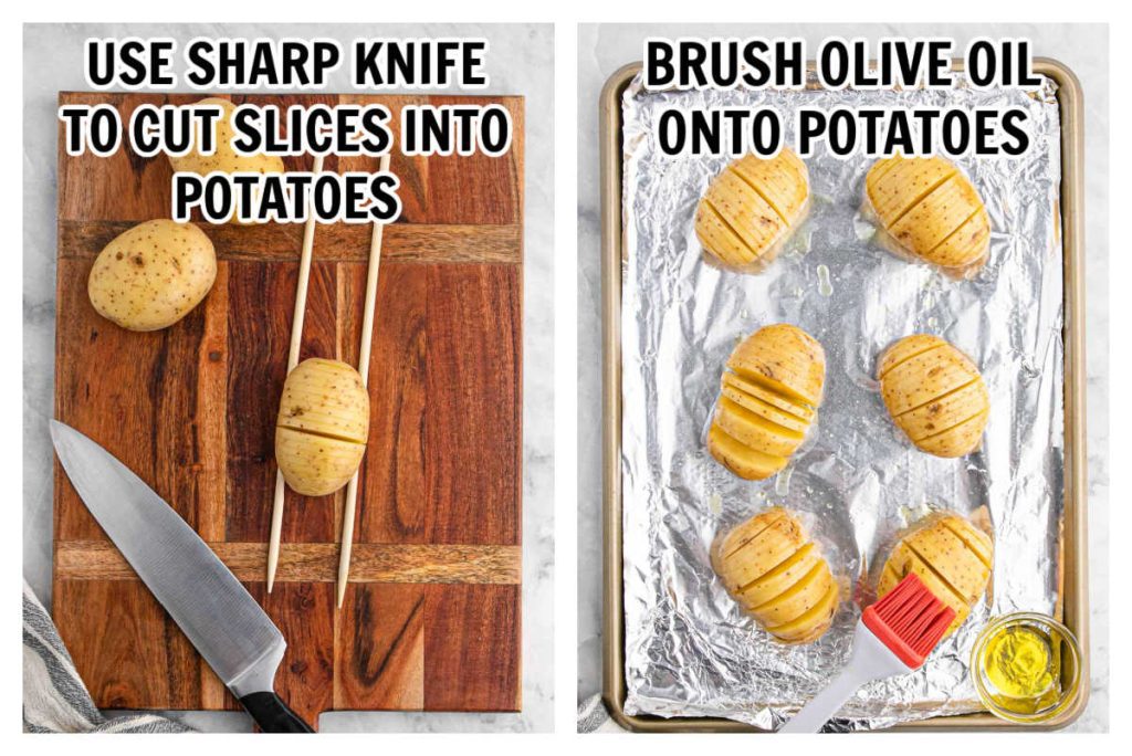Slice the potatoes and brush with oil
