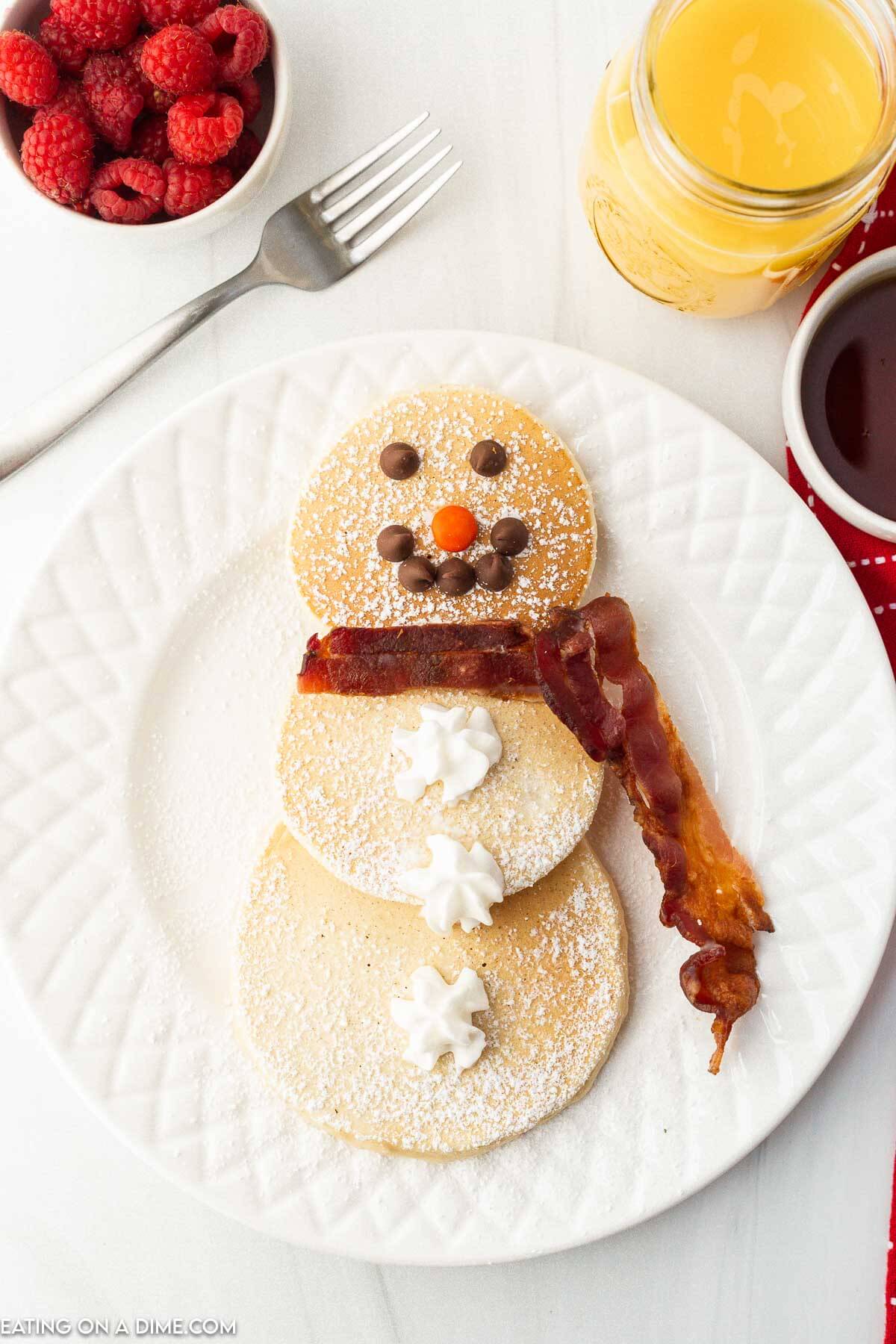 Snowman Pancake on a plate